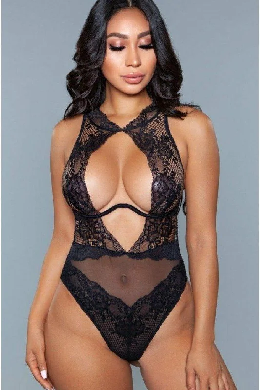 Lace and Mesh Underwire Bodysuit