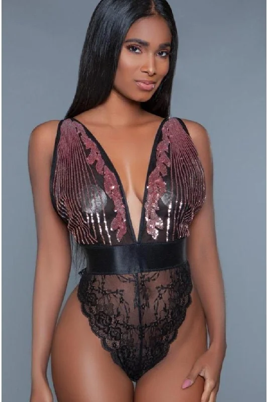 Sequin Trimmed Sheer Bodysuit