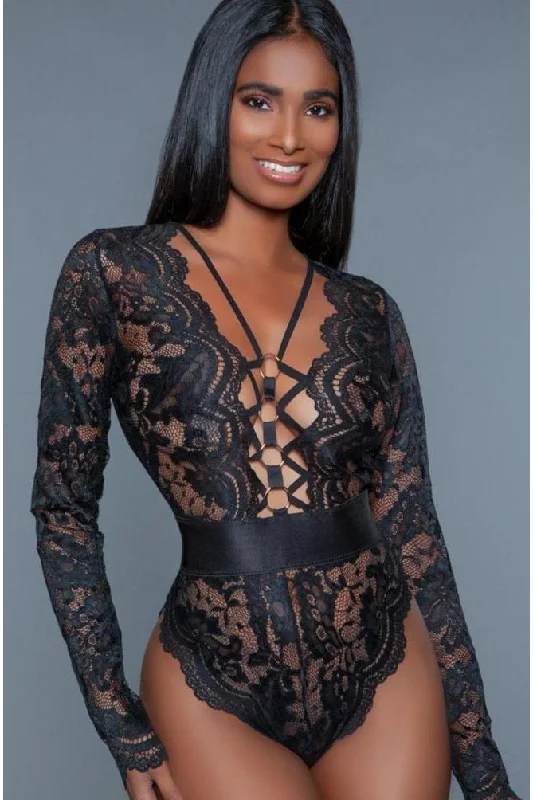 Long Sleeve Sheer Lace Bodysuit