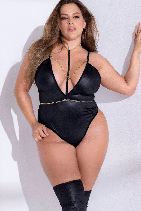 Plus Size Leather Effect Bodysuit