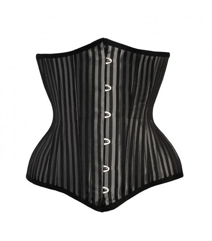 Black & Silver Strip Brocade Authentic Steel Boned Underbust  Corset