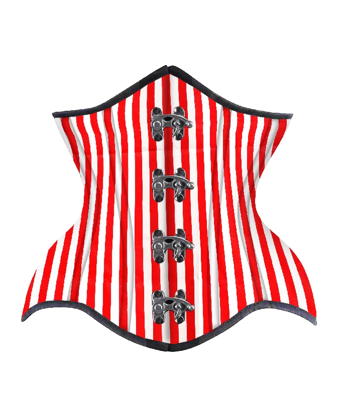 Red White Strip Cotton Authentic Steel Boned Underbust  Corset