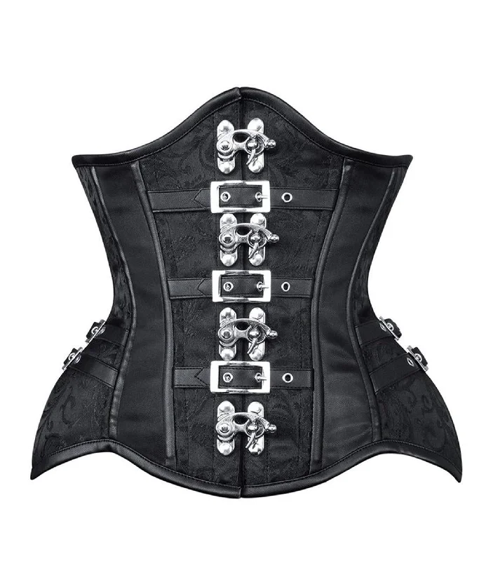 Black Brocade Cage with C-lock and Faux Leather Corset