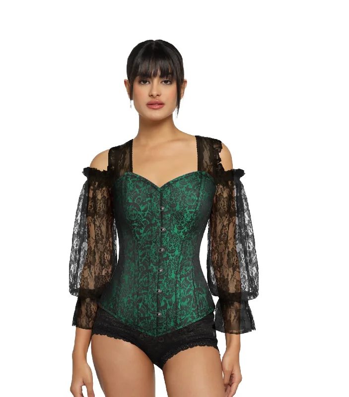 Black Green  Broade Overbust long Sleeves Corset