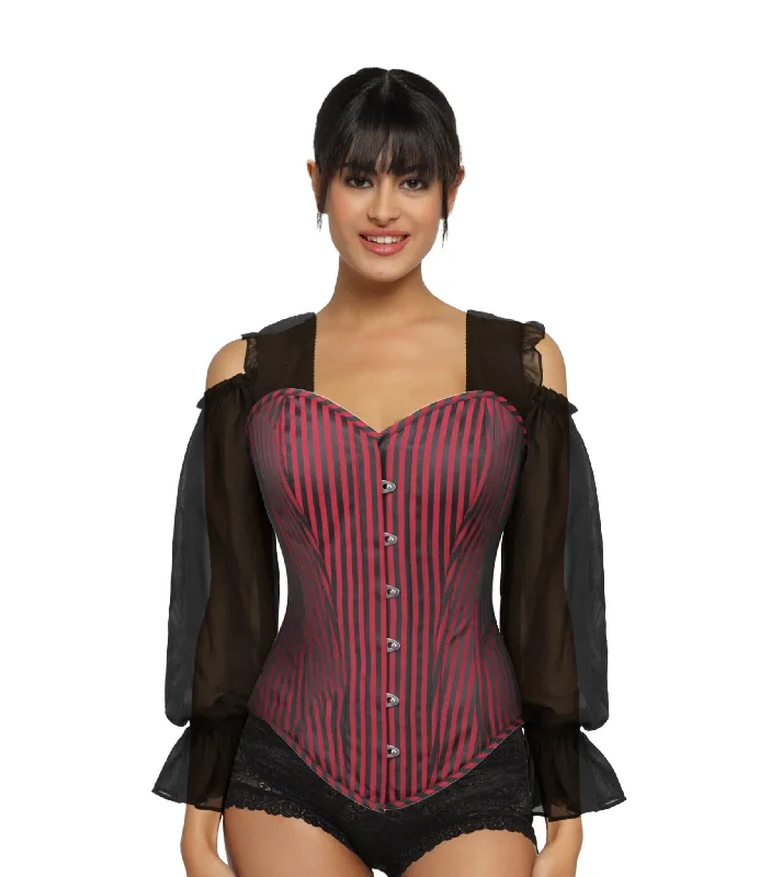 Black Red Strip Brocade Overbust Corset