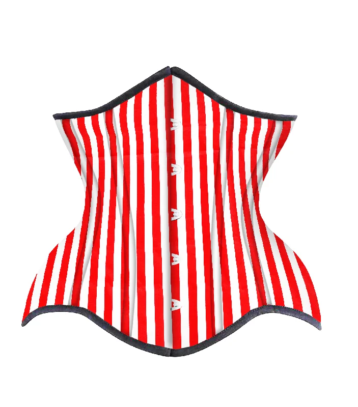 Red White Strip Cotton Authentic Steel Boned Underbust  Corset