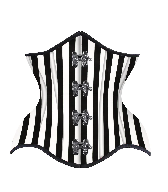 Black White Strip Cotton Authentic Steel Boned Underbust  Corset