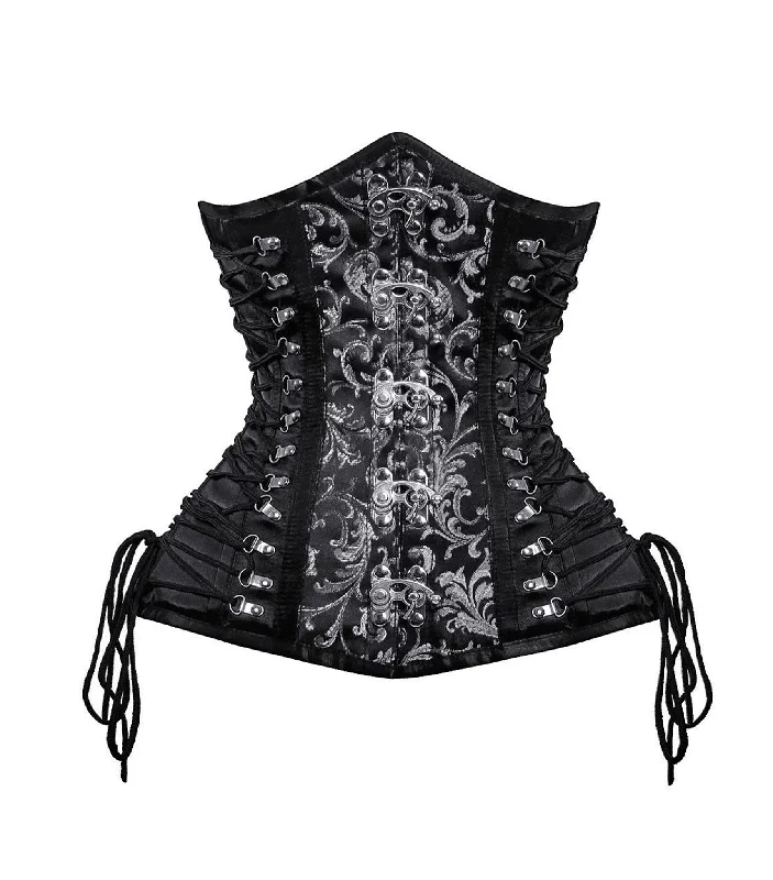 Black Silver Brocade Waist Reducing Underbust Corset