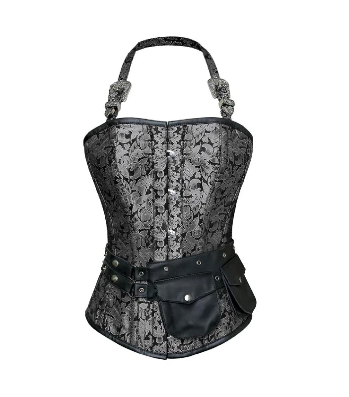 Silver Brocade Waist Reducing  Overbust Corsets