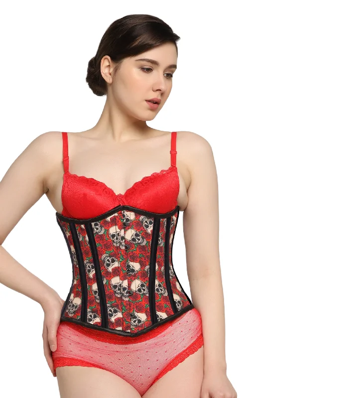 Skull Rose printed waist reducing underbust corset