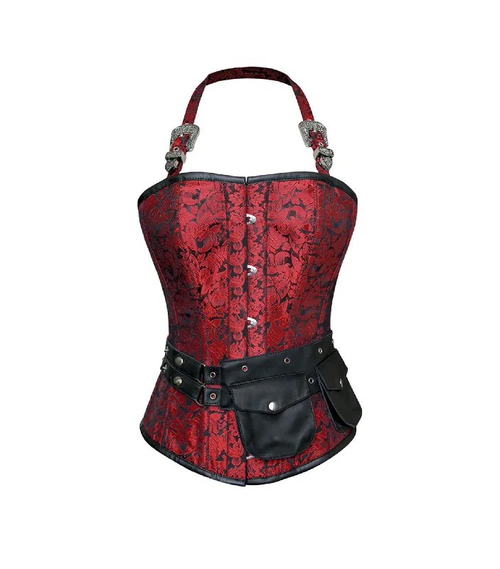 Red Brocade Waist Reducing  Overbust Corsets