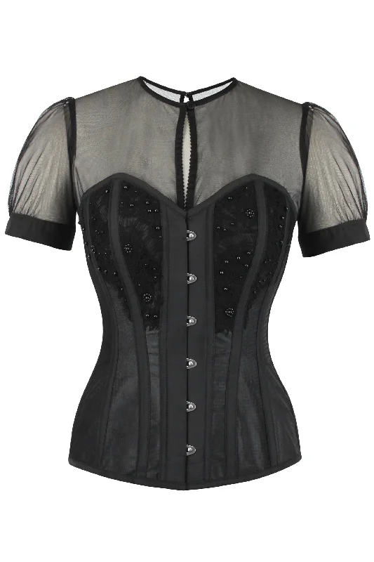 Instant Shape Black Mesh Corset With Semi-Sheer Sleeves