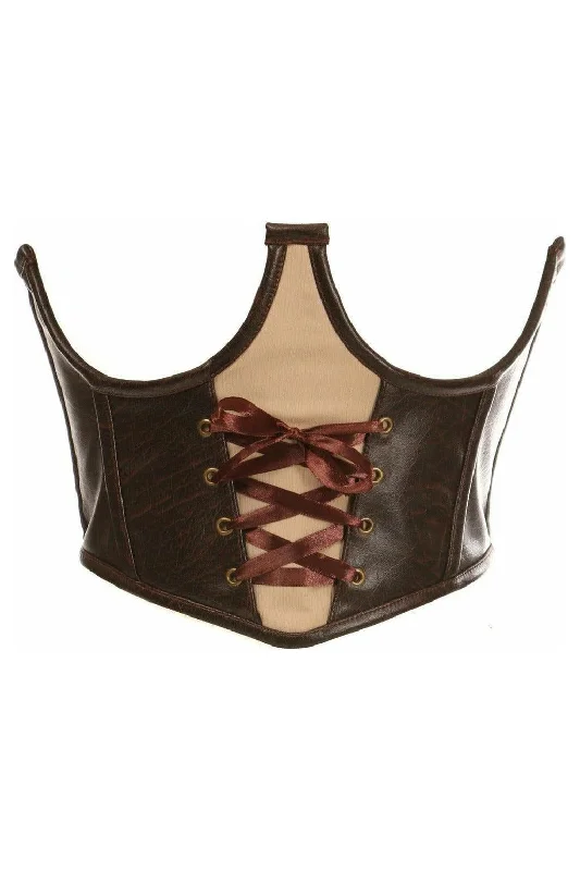 Top Drawer Faux Leather Steel Boned Lace-Up Open Cup Waist Cincher