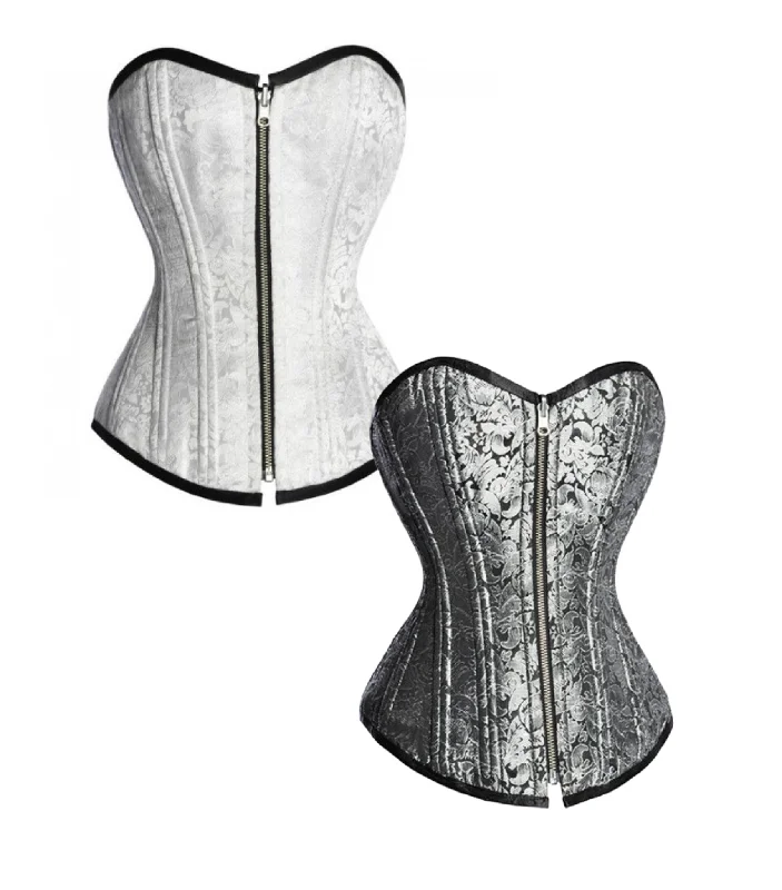 White/ silver Brocade Reversible Overbust Waist Training Corset