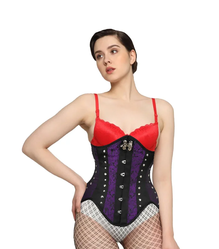 Purple Brocade Black Satin Waist Reducing  Underbust Corset