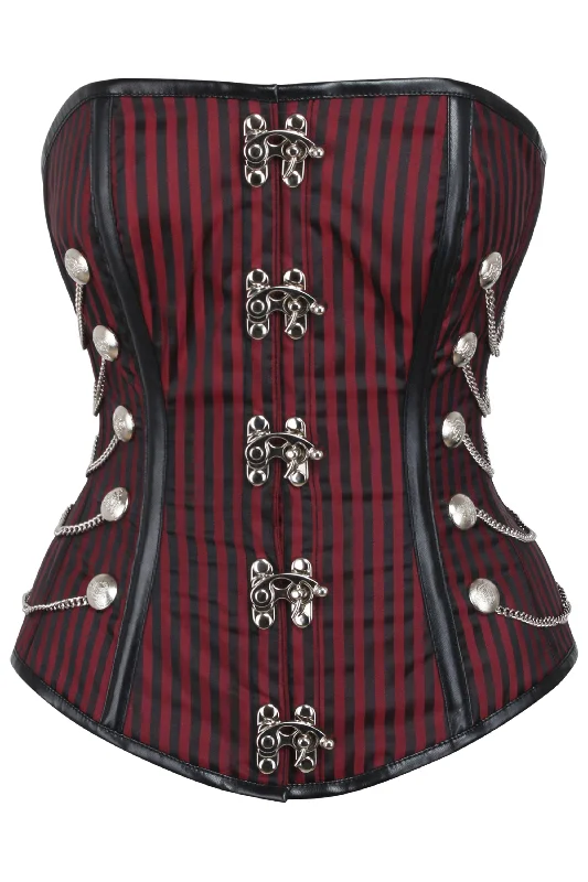 Red and Black Striped Steampunk Overbust with Swing Hooks and Chains