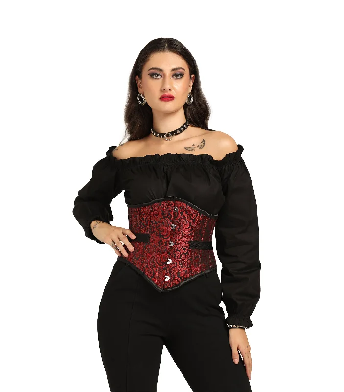 Red Brocade Fan Lacing  Sexy Underbust Corset