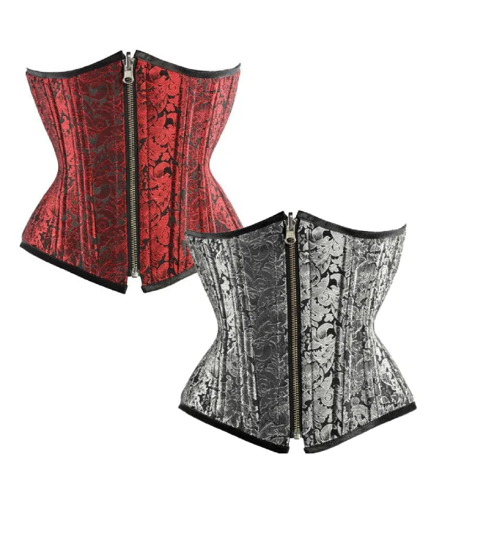 Silver/Black Brocade Authentic Steel Boned Reversible Waist Training Underbust Corset