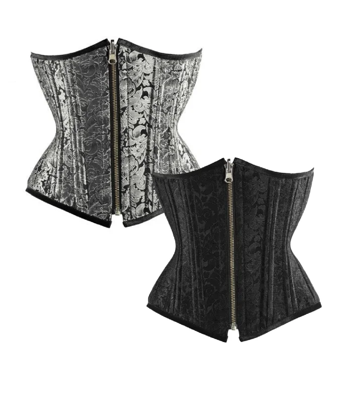 Silver/Black Brocade Authentic Steel Boned Reversible Waist Training Underbust Corset