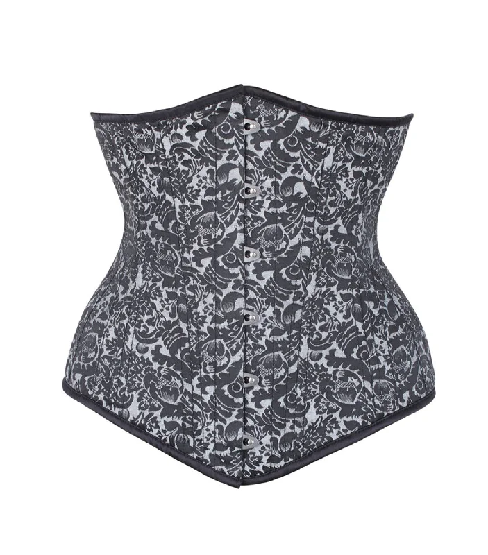 Silver/Black Brocade Authentic Steel Boned Waist Training Underbust Corset