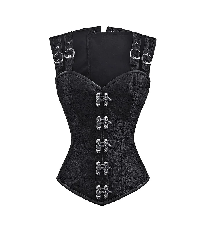 Black Brocade Waist Reducing  Overbust Corsets