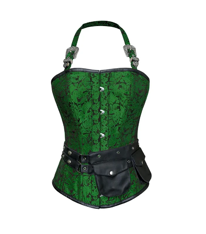 Green Brocade Waist Reducing  Overbust Corsets