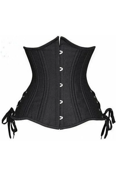 Top Drawer Black Satin Double Steel Boned Curvy Cut Waist Cincher Corset w/Lace-Up Sides