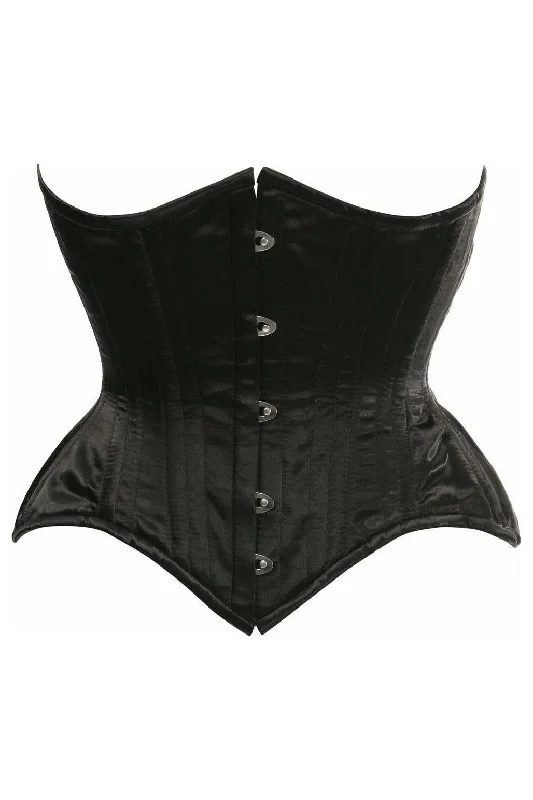 Top Drawer Black Satin Double Steel Boned Curvy Cut Waist Cincher Corset