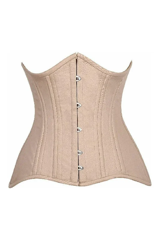 Top Drawer CURVY Nude Cotton Double Steel Boned Underbust Waist Cincher Corset