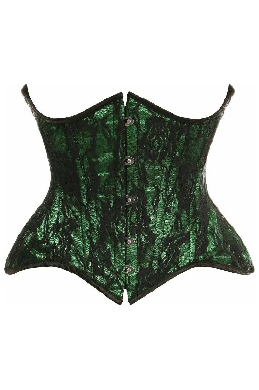 Top Drawer Green w/Black Lace Double Steel Boned Curvy Cut Waist Cincher Corset