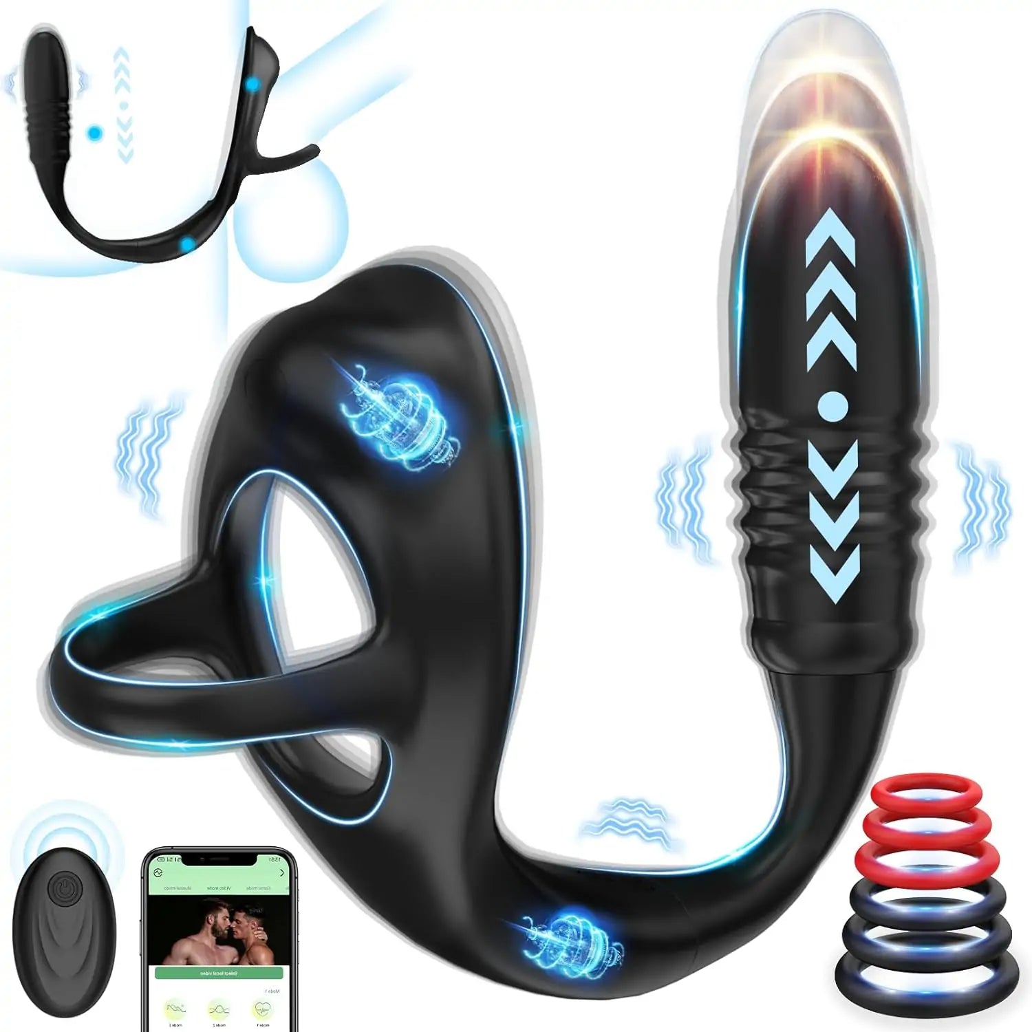 Bluetooth Remote Control 9 Thrusting Vibrating Prostate Massager with Penis Ring