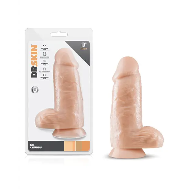 Blush Dr. Skin Dr. Chubbs Realistic 10 in. Dildo with Balls & Suction Cup Beige