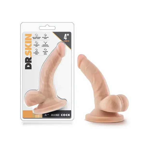 Blush Dr. Skin Mini Realistic 4 in. Dildo with Balls & Suction Cup Beige