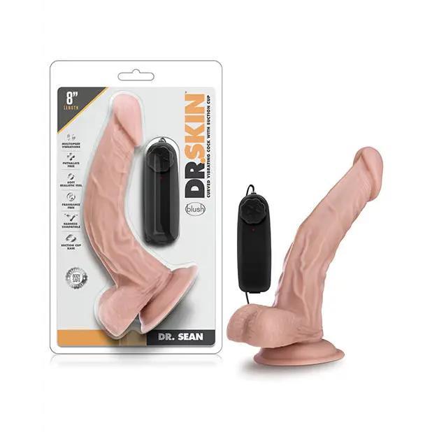 Blush Dr. Skin Dr. Sean Realistic 8 in. Vibrating Dildo with Balls & Suction Cup Beige