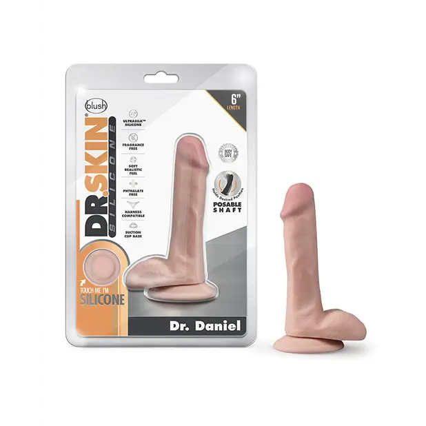 Blush Dr. Skin Silicone Dr. Daniel Realistic 6 in. Posable Dildo with Balls & Suction Cup Beige