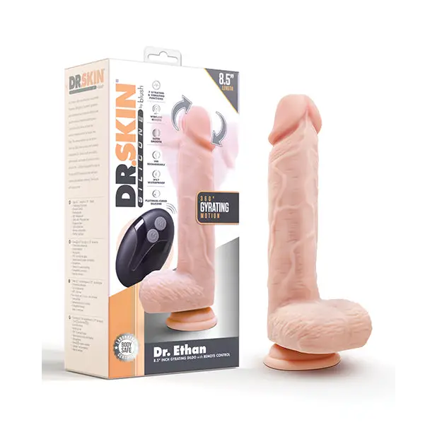 Blush Dr. Skin Silicone Dr. Ethan Rechargeable Remote-Controlled 8.5 in. Gyrating & Vibrating Dildo Beige