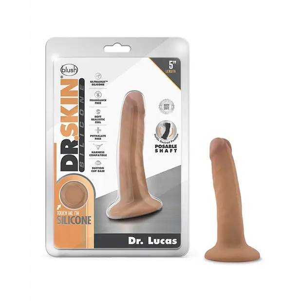 Blush Dr. Skin Silicone Dr. Lucas Realistic 5 in. Posable Dildo with Suction Cup Beige