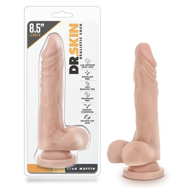 Blush Dr. Skin Stud Muffin Realistic 8.5 in. Dildo with Balls & Suction Cup Beige