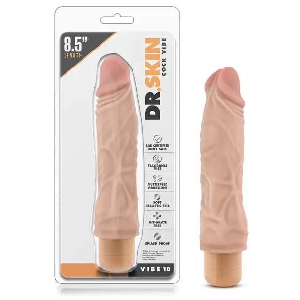 Blush Dr. Skin Vibe 10 Realistic 8.5 in. Vibrating Dildo Beige