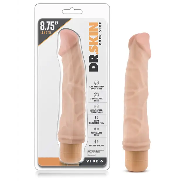 Blush Dr. Skin Vibe 6 Realistic 8.75 in. Vibrating Dildo Beige