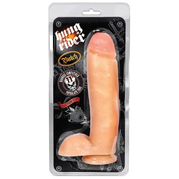 Blush Hung Rider Butch Realistic 10.5 in. Dildo with Balls & Suction Cup Beige