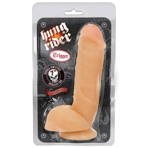 Blush Hung Rider Trigger Realistic 8.5 in. Dildo with Balls & Suction Cup Beige