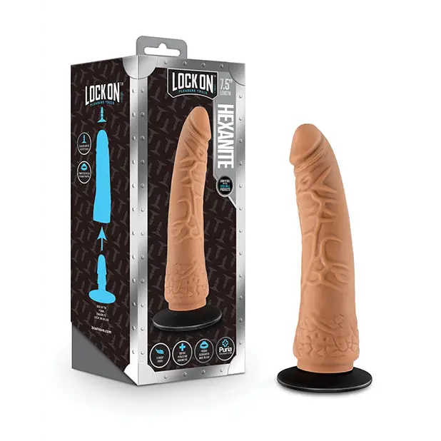 Blush Lock On Hexanite Realistic 7.5 in. Silicone Dildo with Suction Cup Adapter Tan