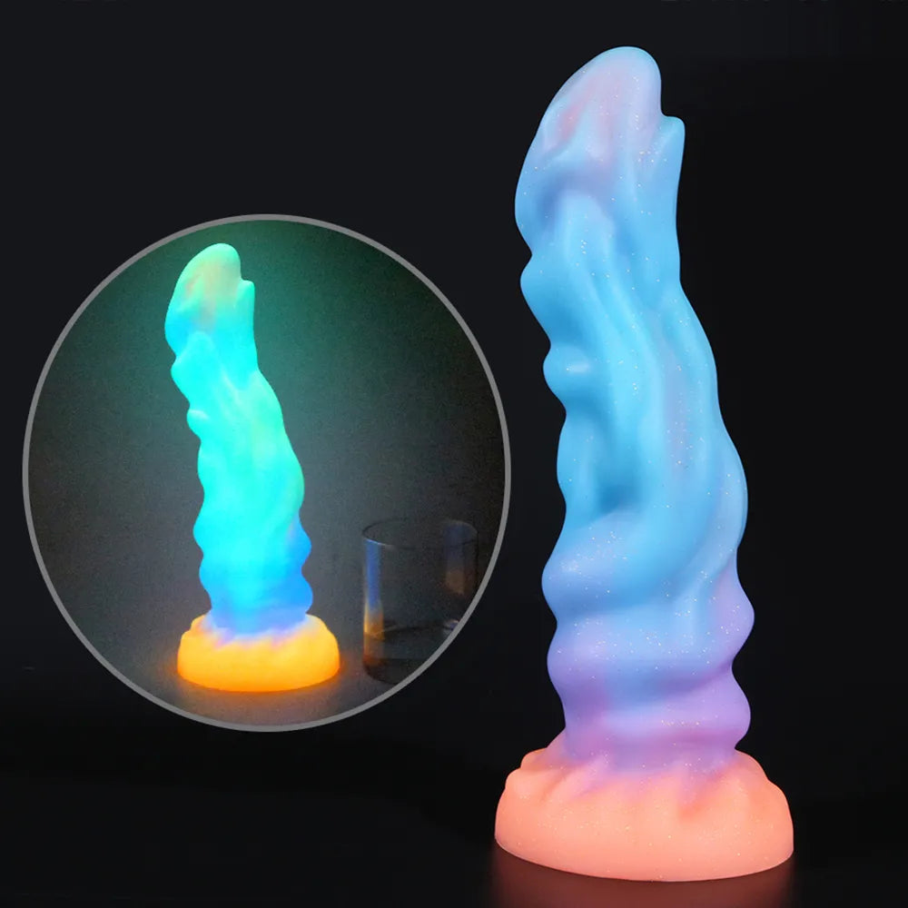 Colourful Luminous Dildo Monster Dragon Dildo Huge Butt Plug Anal Toys for Women Men Glowing Dildo Penis with Sucker Sex Toys