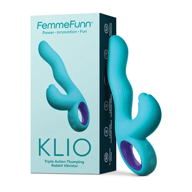 FemmeFunn Klio Rechargeable Silicone Triple Action Thumping Rabbit Vibrator Turquoise