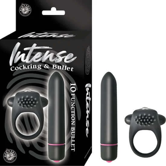 Intense Black Cock Ring with 10-Function Bullet Vibrator