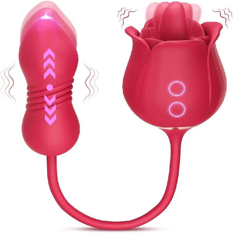 Rose Passion Toy with Thrusting Dildo for Couples - Clitoral Nipple Licker for Woman