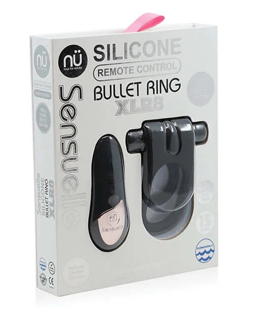 NU Sensuelle Silicone Remote Control Vibrating Bullet Cock Ring Black