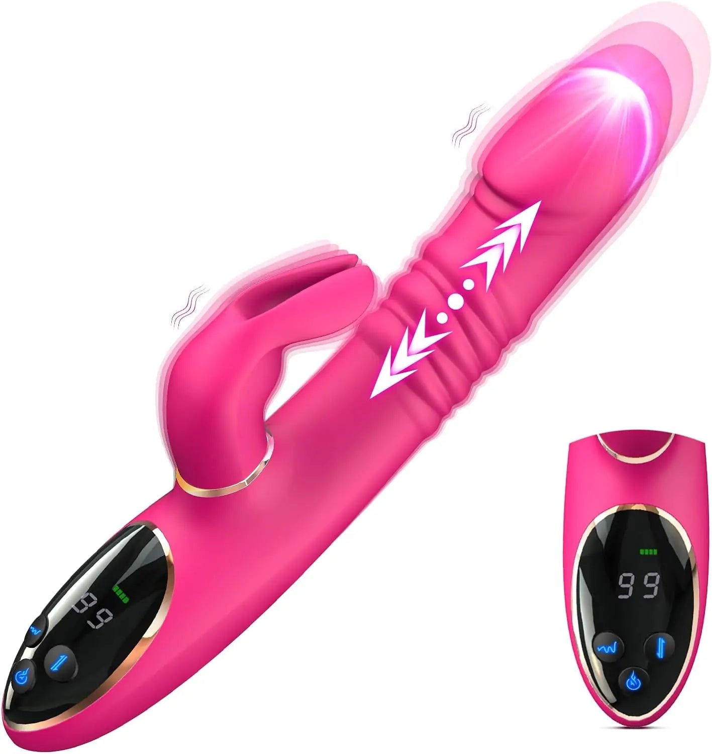 Dual Glow 9 Thrusting & 9 Vibrating Modes Rabbit Vibrator On-Screen Display