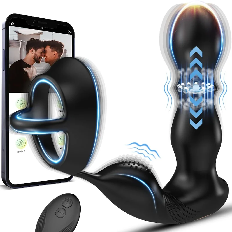 Vibrating & Rolling Anal Plug Vibrator with Cock Ring